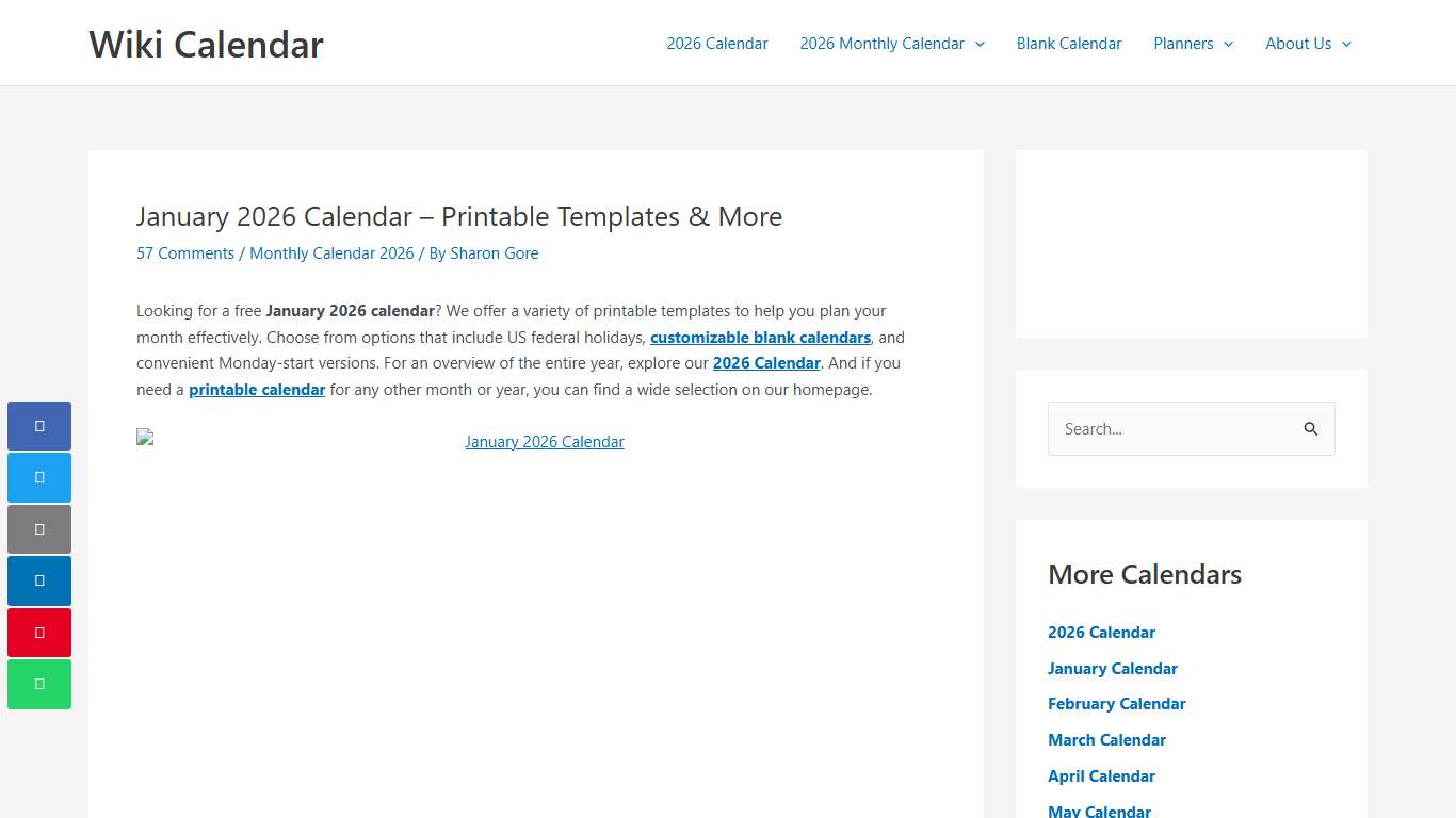 January 2026 Calendar - Printable Templates & More
