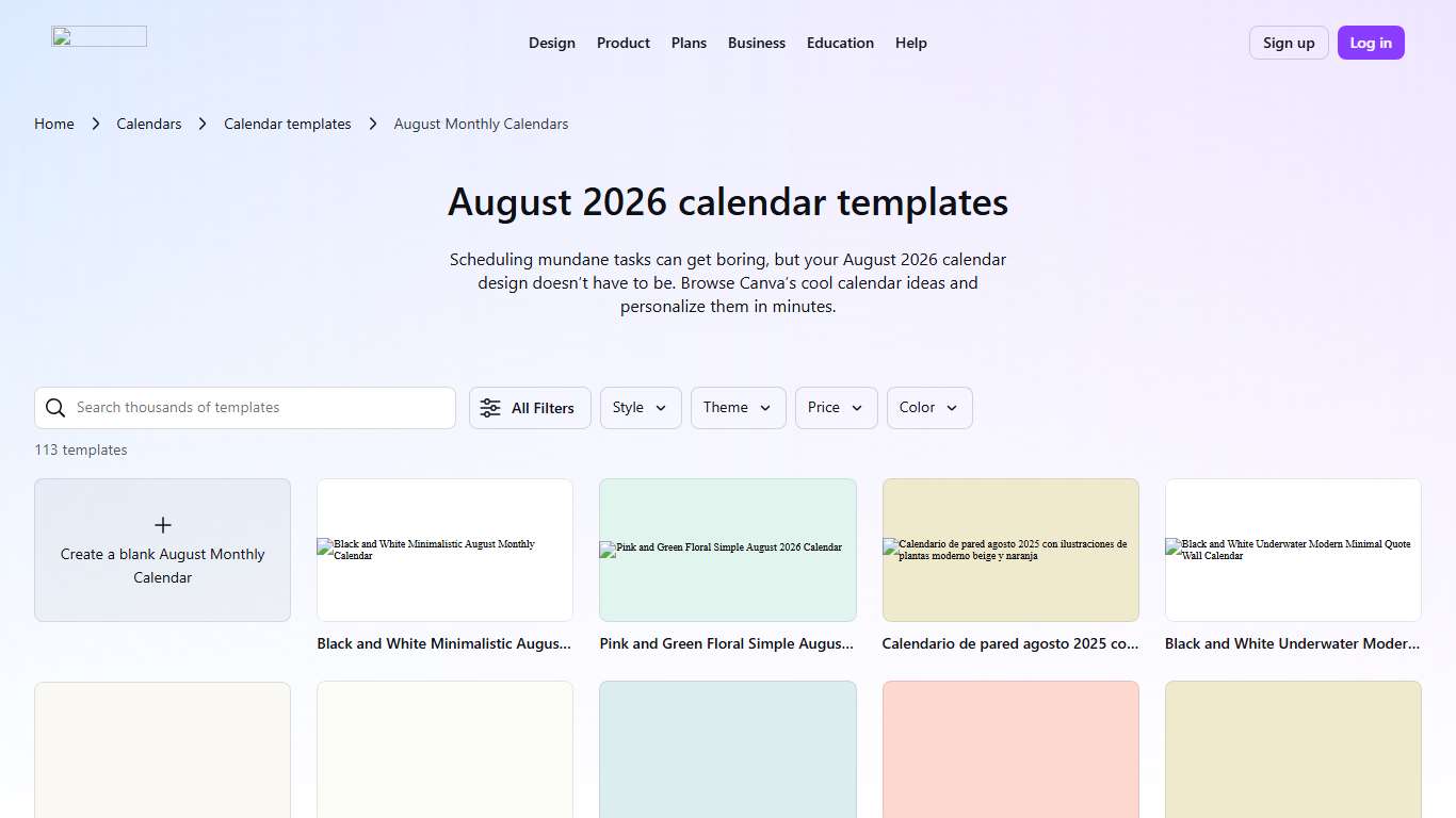 Free printable August 2026 calendar templates Canva